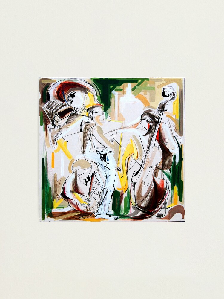 Alternate view of Expressive Musicians Playing Cello Flute Accordion Saxophone Drawing Photographic Print