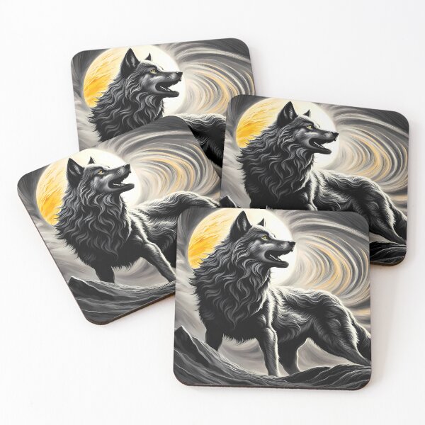 Item preview, Charcoal Wolf Against Swirling Sun, Ai Generated Art  designed and sold by ACC .