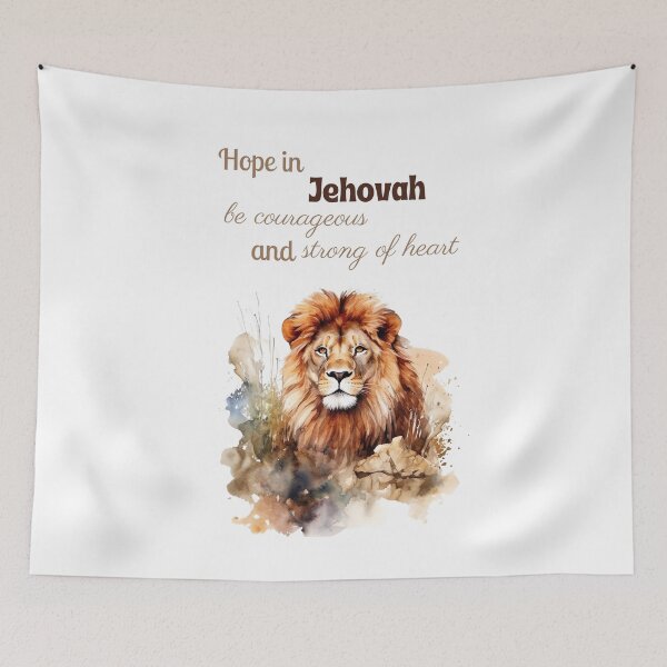 Item preview, Strong Lion Hope in Jehovah Be courageous Psalm 27:14 JW gift designed and sold by Kishaprints.