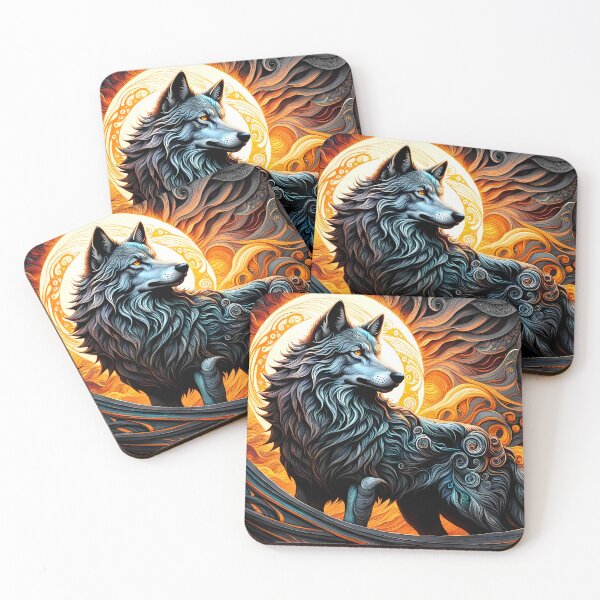 Item preview, Stylized Wolf Against Swirling Sun, Ai Generated Art  designed and sold by ACC .