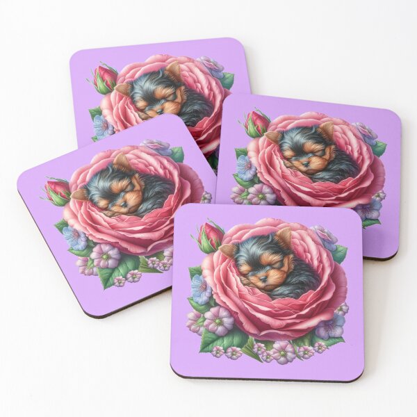Item preview, Yorkshire terrier puppy asleep in a flower designed and sold by LoneAngel.