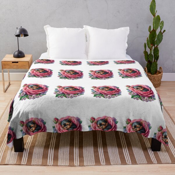 Item preview, Yorkshire terrier puppy asleep in a flower designed and sold by LoneAngel.