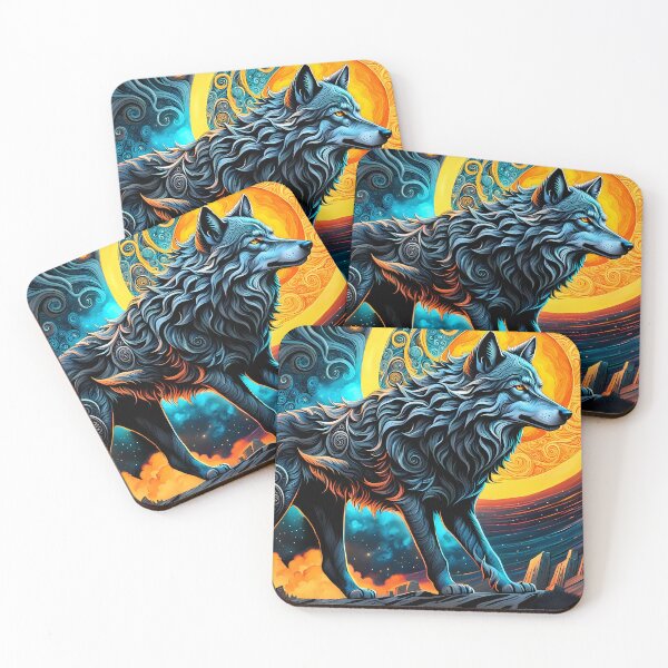 Item preview, Stylized Wolf Against Swirling Sun, Ai Generated Art  designed and sold by ACC .