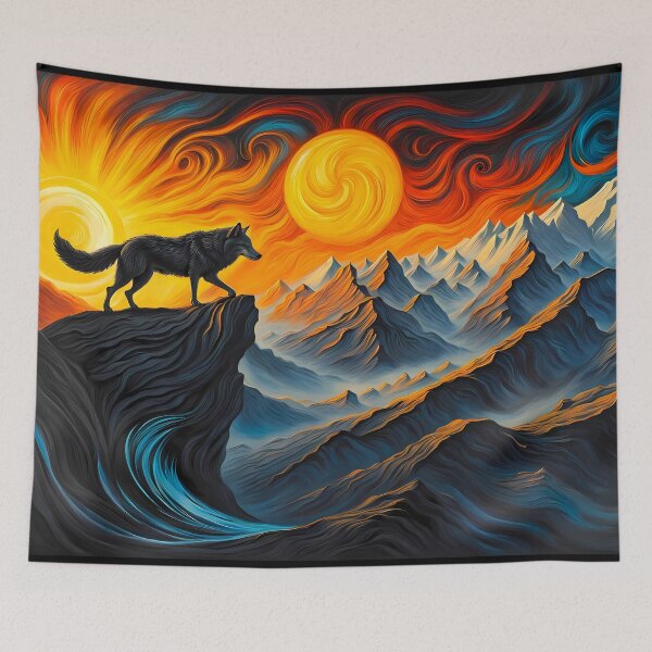Item preview, Wolf and Mountains Against Swirling Sun, Ai Generated Art  designed and sold by ACC .