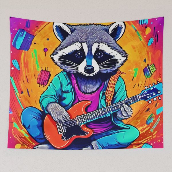 Item preview, Rock Music Playing Raccoon designed and sold by Health And Fitness Posts e-Store.