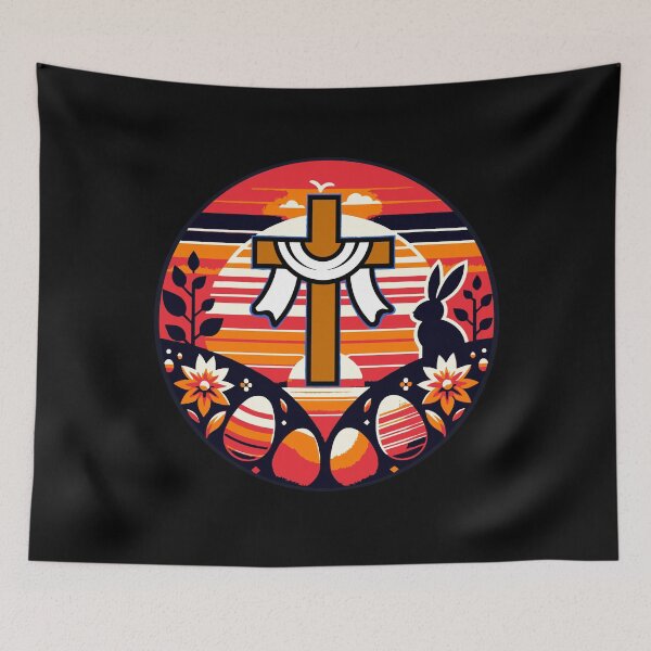 Item preview, Easter Vintage sunset with cross and bunny designed and sold by ElenaHrubes.