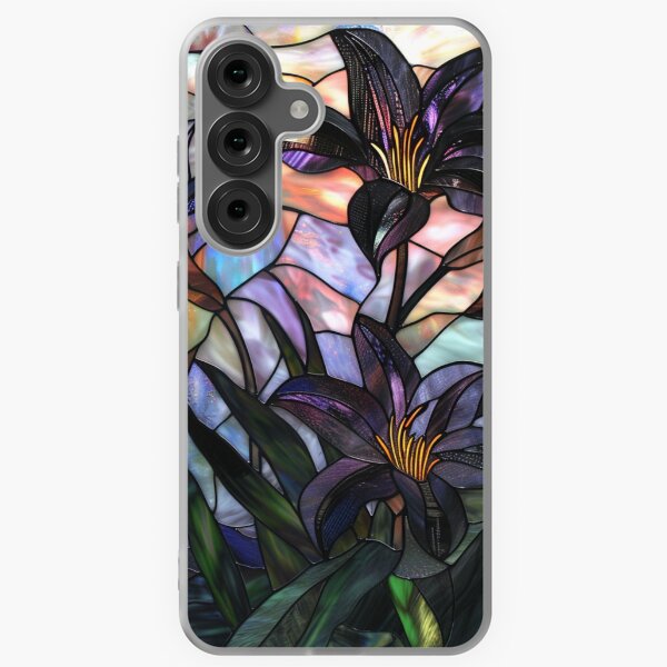 Item preview, Stained glass BLACK and PURPLE Lilies - GOTHIC GARDENING designed and sold by KatieKrafts.