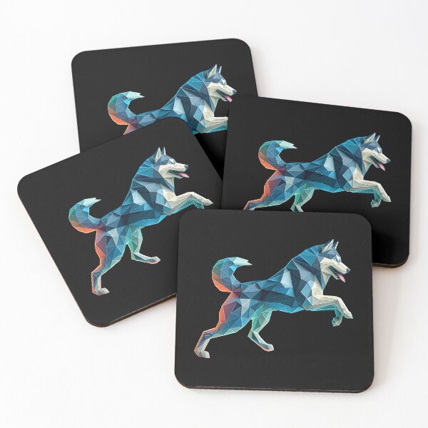 Item preview, husky running geometric origami 3d neon, 3D polygonal illustration designed and sold by CutOriginalArt.