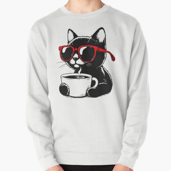 Vista previa del artículo con la obra «Gato negro con café en gafas de sol rojas», diseñado y vendido por Anitastic.