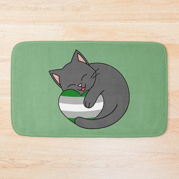 Item preview, Cute Happy Black Cat Holding a Greyromantic Flag Heart designed and sold by AroAxel.