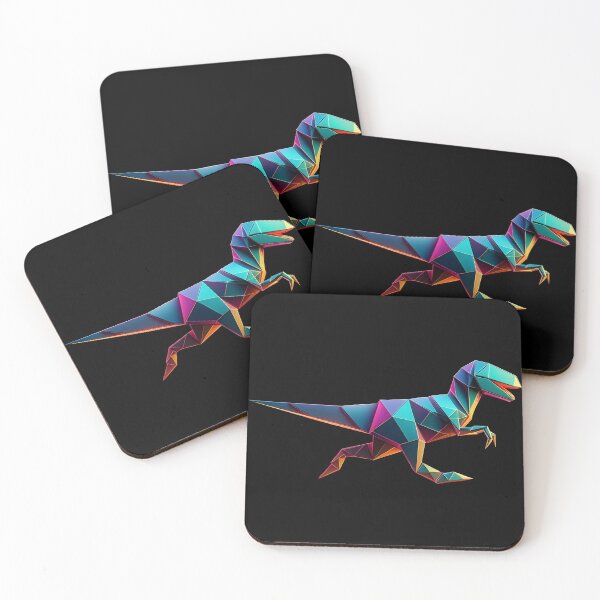 Item preview, dino t-rex raptor running multicolored origami geometric 3d neon, 3D Polygonal illustration designed and sold by CutOriginalArt.
