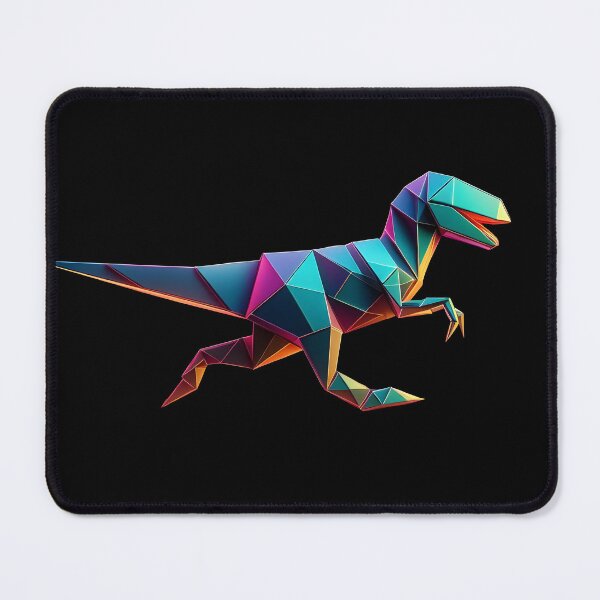 Item preview, dino t-rex raptor running multicolored origami geometric 3d neon, 3D Polygonal illustration designed and sold by CutOriginalArt.