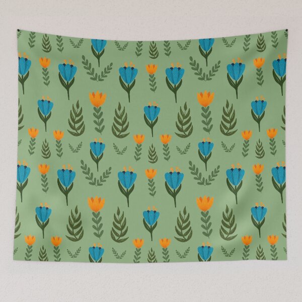 Item preview, Folk Art Flowers, Green designed and sold by serafineaandd.