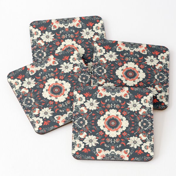 Item preview, White Red Black Flowers Mandala Pattern designed and sold by GrinGalore.