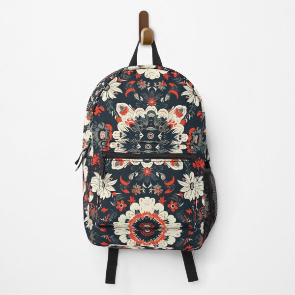 Item preview, White Red Black Flowers Mandala Pattern designed and sold by GrinGalore.