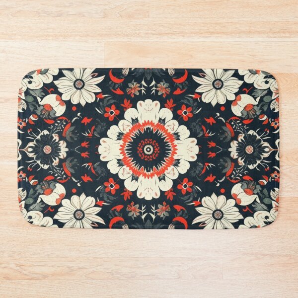 Item preview, White Red Black Flowers Mandala Pattern designed and sold by GrinGalore.