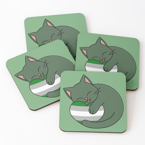 Item preview, Cute Happy Green Cat Holding a Greyromantic Flag Heart designed and sold by AroAxel.