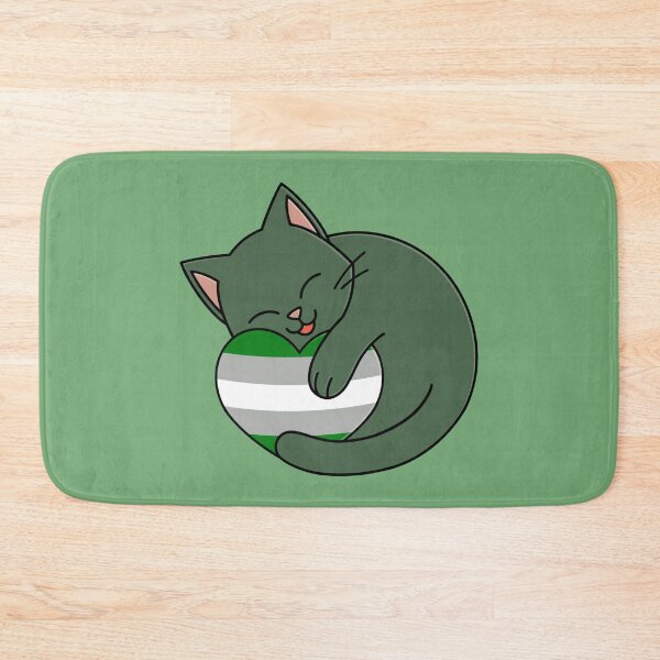 Item preview, Cute Happy Green Cat Holding a Greyromantic Flag Heart designed and sold by AroAxel.
