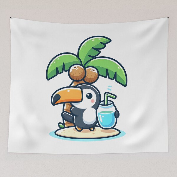 Item preview, Kawaii Toucan With Coconut Drink designed and sold by CanvasCutie.