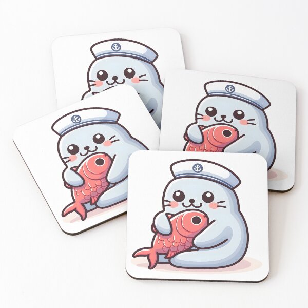 Item preview, Kawaii Seal With Sailor Hat Hugging Fish designed and sold by CanvasCutie.