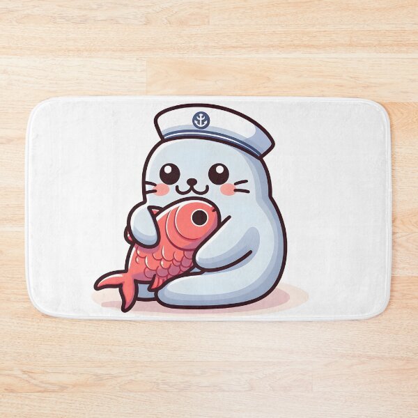 Item preview, Kawaii Seal With Sailor Hat Hugging Fish designed and sold by CanvasCutie.