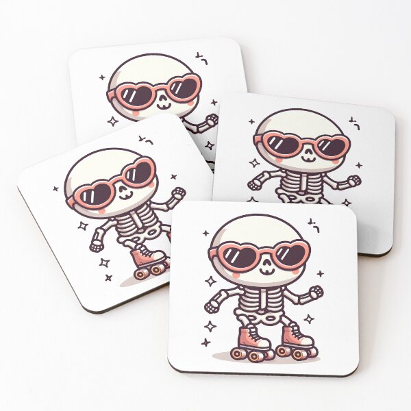 Item preview, Kawaii Whimsical Skeleton Roller Skating With Retro Sunglasses designed and sold by CanvasCutie.