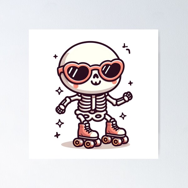 Item preview, Kawaii Whimsical Skeleton Roller Skating With Retro Sunglasses designed and sold by CanvasCutie.