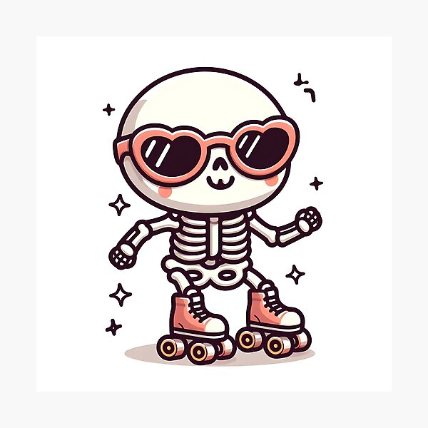 Item preview, Kawaii Whimsical Skeleton Roller Skating With Retro Sunglasses designed and sold by CanvasCutie.