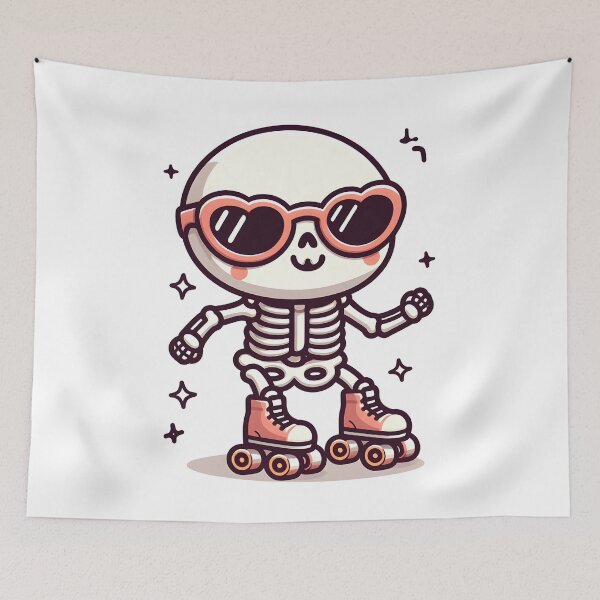 Item preview, Kawaii Whimsical Skeleton Roller Skating With Retro Sunglasses designed and sold by CanvasCutie.