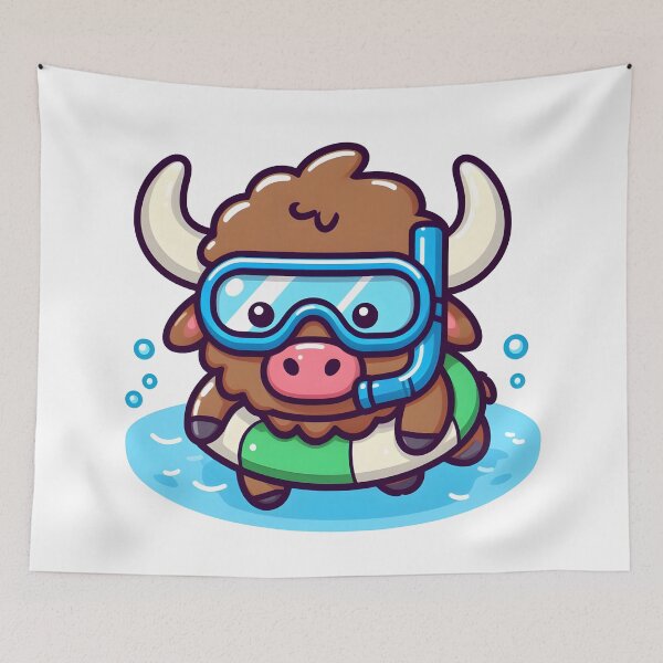 Item preview, Kawaii Bison With Snorkel Mask designed and sold by CanvasCutie.