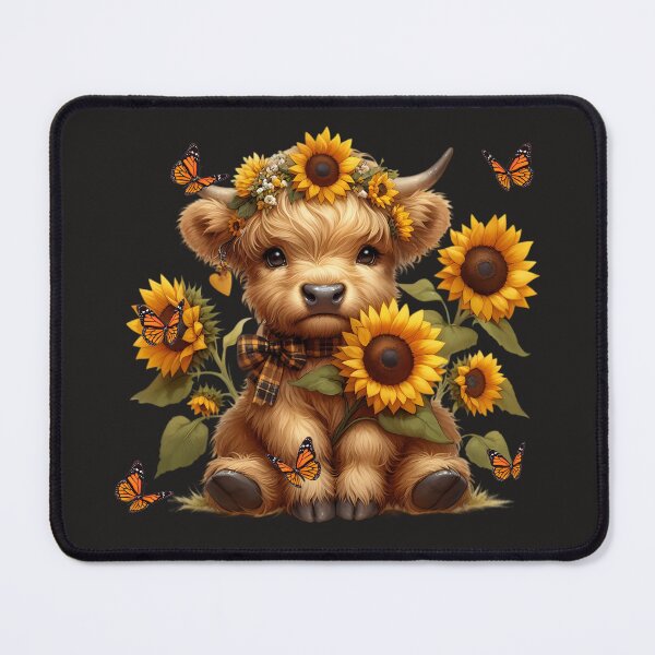 Item preview, Highland Cow with Sunflower and Butterflies designed and sold by SandoCamiseta.