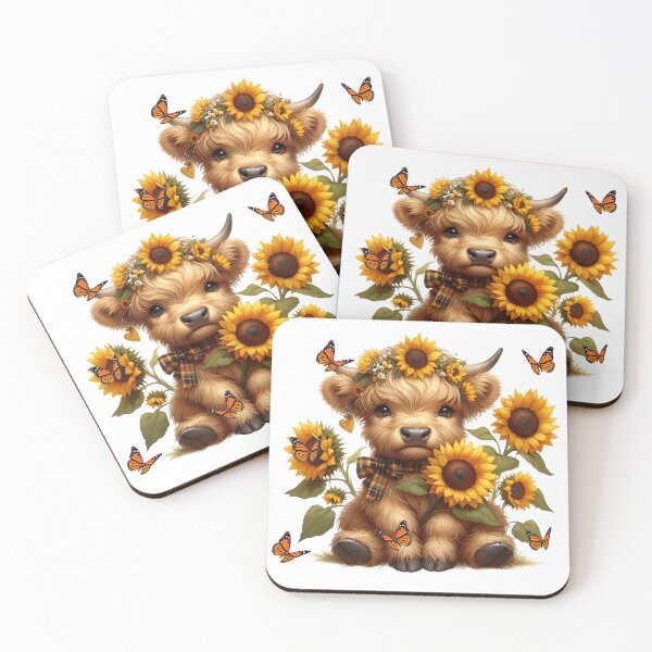 Item preview, Highland Cow with Sunflower and Butterflies designed and sold by SandoCamiseta.