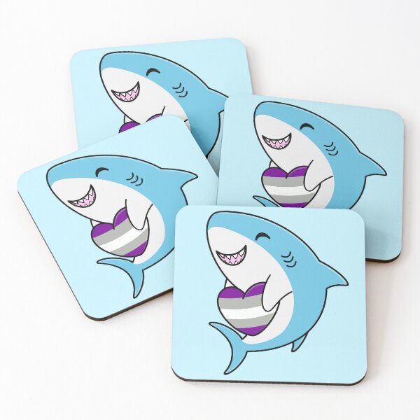 Item preview, Cute Happy Blahaj Blue Shark Holding a Greysexual Flag Heart designed and sold by AroAxel.