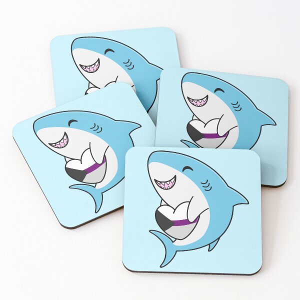 Item preview, Cute Happy Blahaj Blue Shark Holding a Demisexual Flag Heart designed and sold by AroAxel.