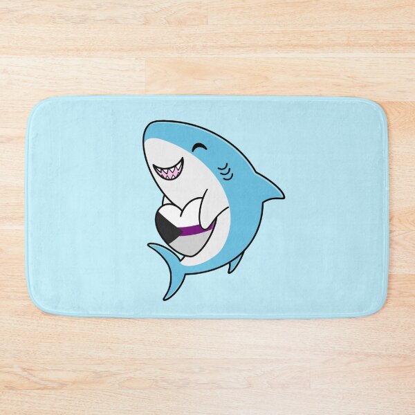 Item preview, Cute Happy Blahaj Blue Shark Holding a Demisexual Flag Heart designed and sold by AroAxel.