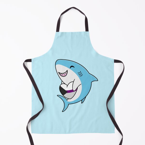 Item preview, Cute Happy Blahaj Blue Shark Holding a Demisexual Flag Heart designed and sold by AroAxel.