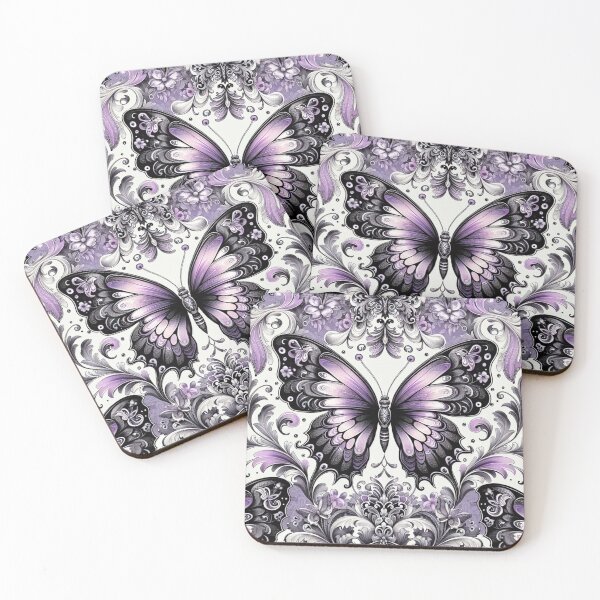 Item preview, White Damask With Purple Butterflies designed and sold by DesignsByPrnces.