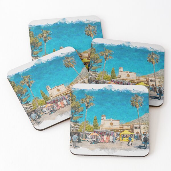 Item preview, Puerto Pollensa Square Mallorca Watercolour Effect designed and sold by GG WALL ART.