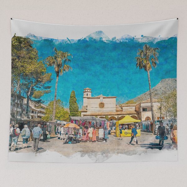 Item preview, Puerto Pollensa Square Mallorca Watercolour Effect designed and sold by GG WALL ART.