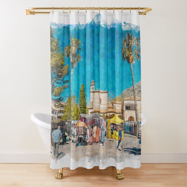 Item preview, Puerto Pollensa Square Mallorca Watercolour Effect designed and sold by GG WALL ART.