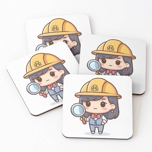 Item preview, Kawaii Engineer Wearing A Bowtie With Engineering Symbols Holding A Magnifying Glass designed and sold by CanvasCutie.