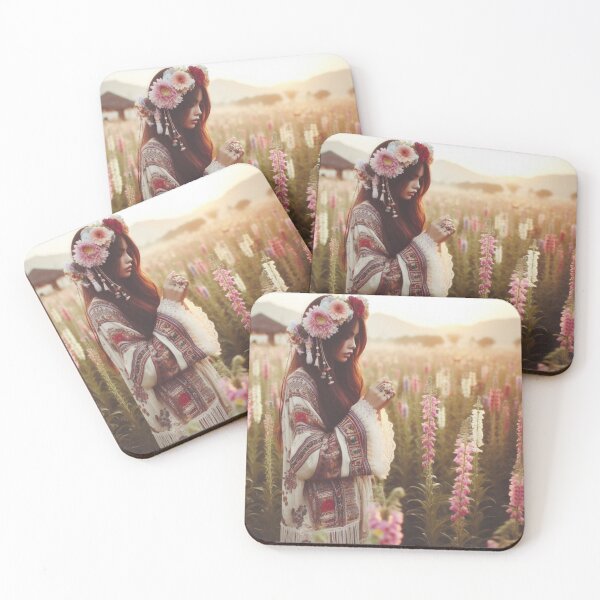 Item preview, Sunny Boho Chic Girl in Hollyhock Field designed and sold by LyssasMindArt.