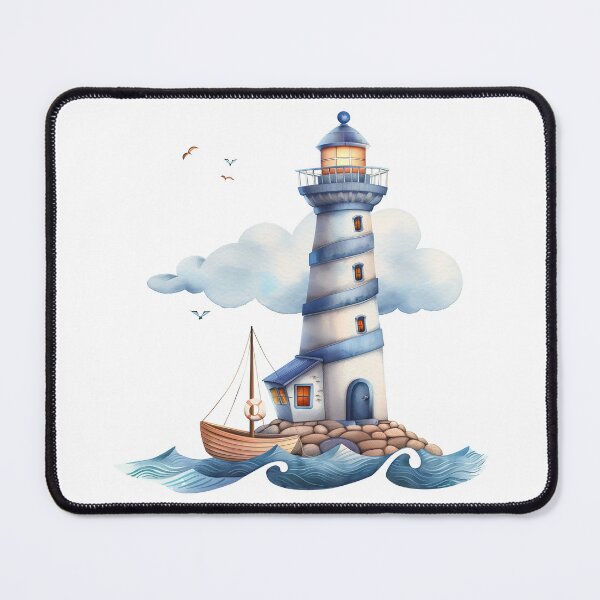 Item preview, Cute blue spiral watercolor style lighthouse designed and sold by 1enchik.