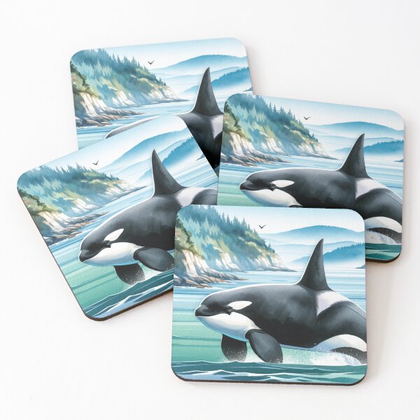 Item preview, Orca breaching landscape designed and sold by Tiffany Glassco.