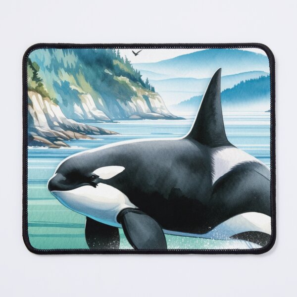 Item preview, Orca breaching landscape designed and sold by Tiffany Glassco.