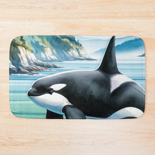 Item preview, Orca breaching landscape designed and sold by Tiffany Glassco.