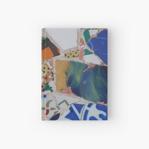 Blue and white floral and geometric mosaic pattern. Hardcover Journal