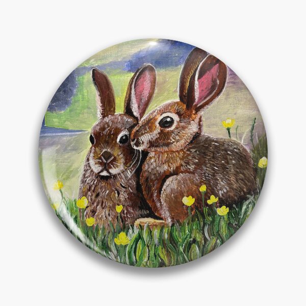 Item preview, Pair of rabbits snuggle together in a field of buttercups designed and sold by mazarte.
