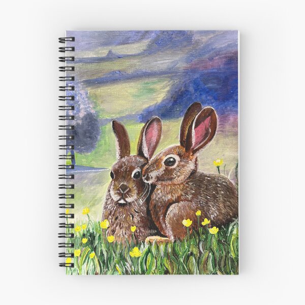 Item preview, Pair of rabbits snuggle together in a field of buttercups designed and sold by mazarte.
