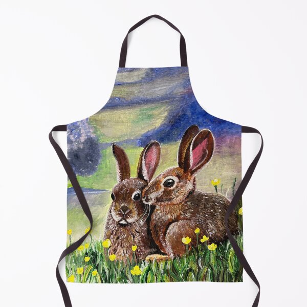 Item preview, Pair of rabbits snuggle together in a field of buttercups designed and sold by mazarte.